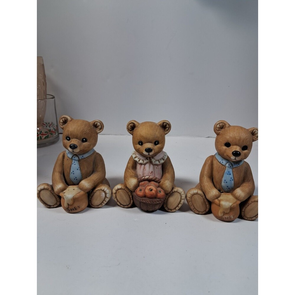 vintage 1980s Homco "Harvest Bears" ceramic figurines (Model #1405)
